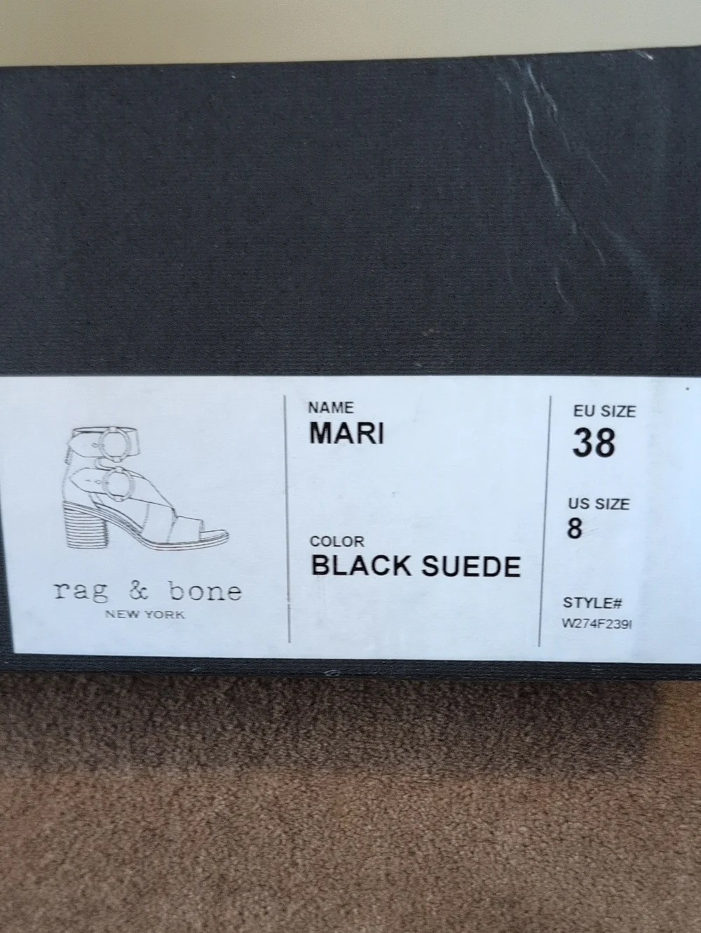 rag & bone Black Suede Open-Toe Mari Shoe Double Buckle Straps, And Back Zipper